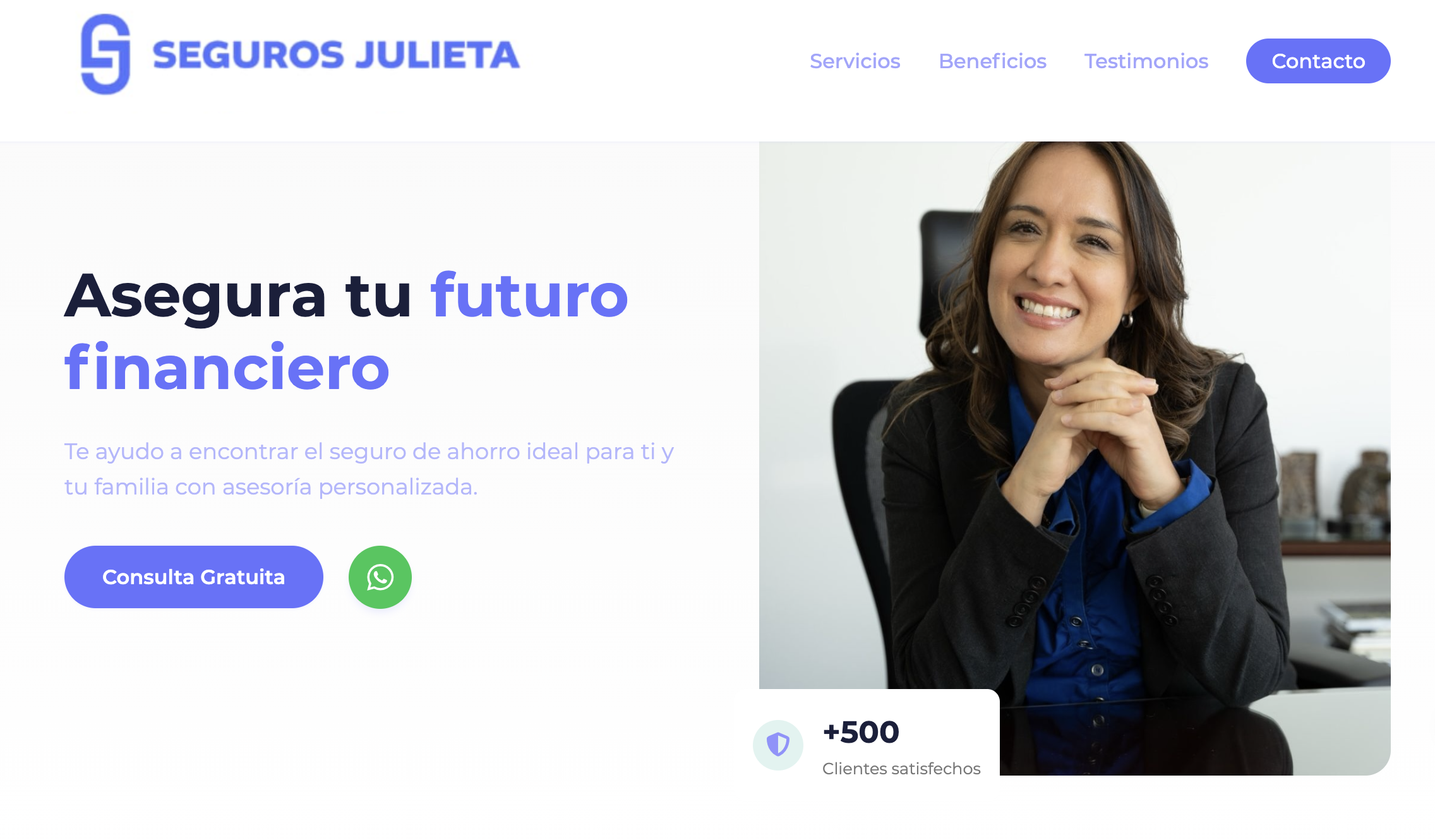Página web Seguros Julieta - Asesora de seguros profesional México